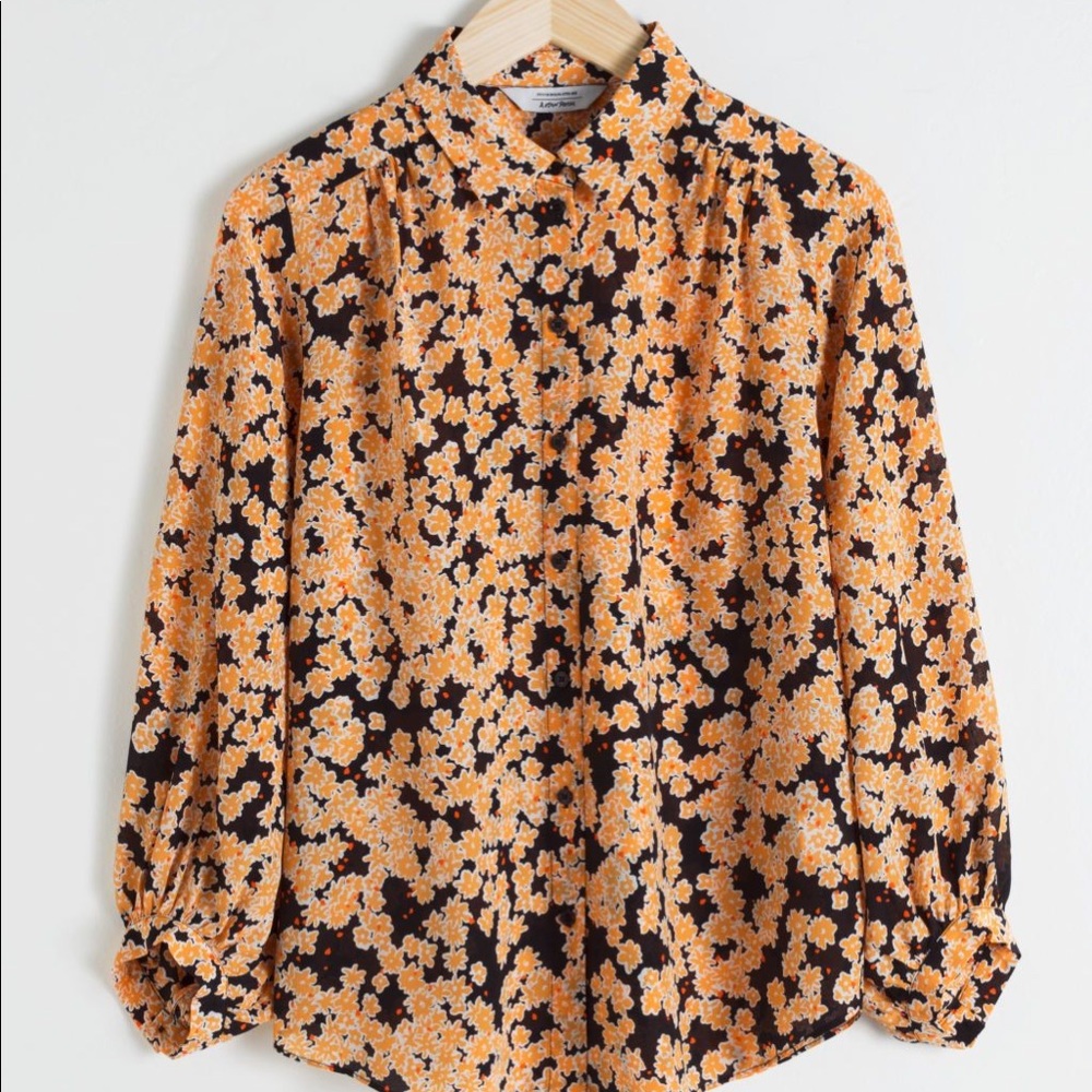 & Other Stories Orange Floral Print Silk Button Up